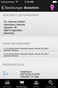 ShopReporter Admin Bestellinfo