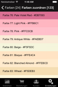 ShopReporter Admin Farben Liste