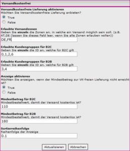 Versandkostenfrei nach Mindestbestellwert - Kundengruppen für B2C und B2B