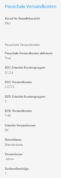 Pauschale Versandkosten (flat) für B2C und B2B